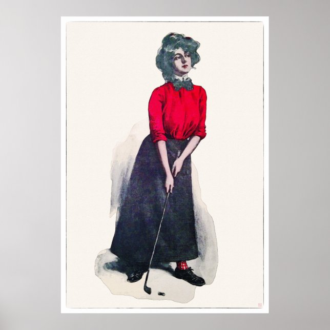 1901 Woman Golfer Watercolor Skriv ut Poster (Framsidan)