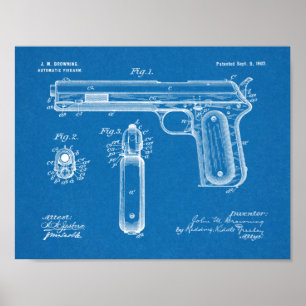 1902 Browning Gun Patent Art Teckning Print Poster