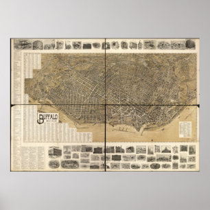 1902 Buffalo, NY Birds Öga View Panoramic Karta Poster