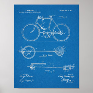 1902 Cykelväxel Patent Art Teckning Skriv ut Poster