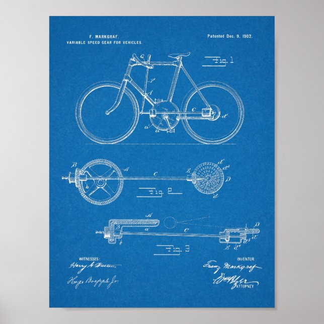 1902 Cykelväxel Patent Art Teckning Skriv ut Poster (Framsidan)