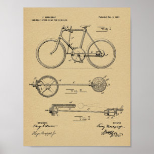 1902 Cykelväxel Patent Art Teckning Skriv ut Poster