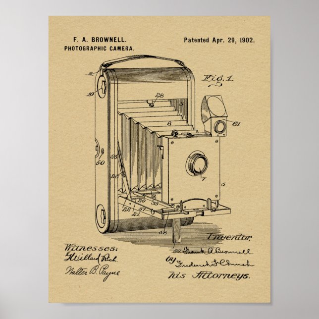 1902 FV-utskrift av kamerapatent Art Teckning Poster (Framsidan)