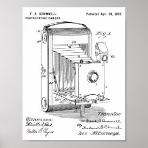 1902 FV-utskrift av kamerapatent Art Teckning Poster