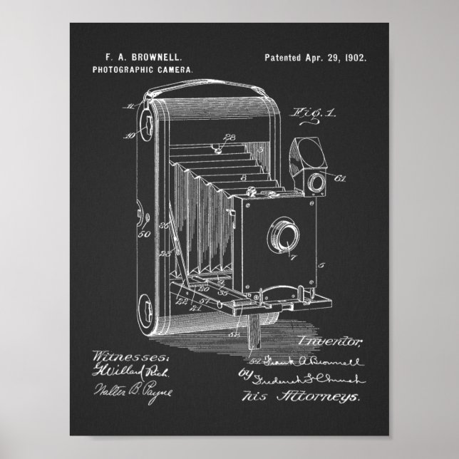 1902 FV-utskrift av kamerapatent Art Teckning Poster (Framsidan)
