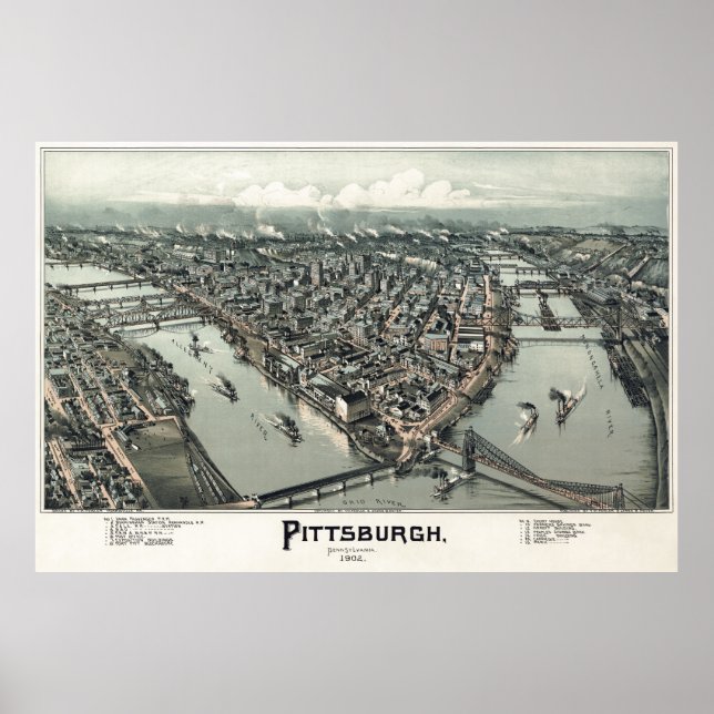 1902 HAND PLOCKADE KARTA i PITTSBURGH Poster (Framsidan)