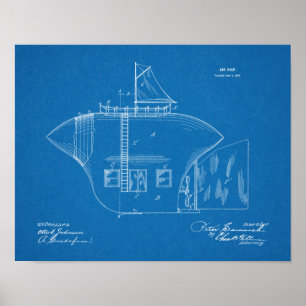 1902 Odd Airship Aircraft Patent Art Teckning Skri Poster