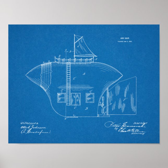 1902 Odd Airship Aircraft Patent Art Teckning Skri Poster (Framsidan)