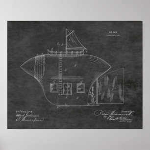 1902 Odd Airship Aircraft Patent Art Teckning Skri Poster