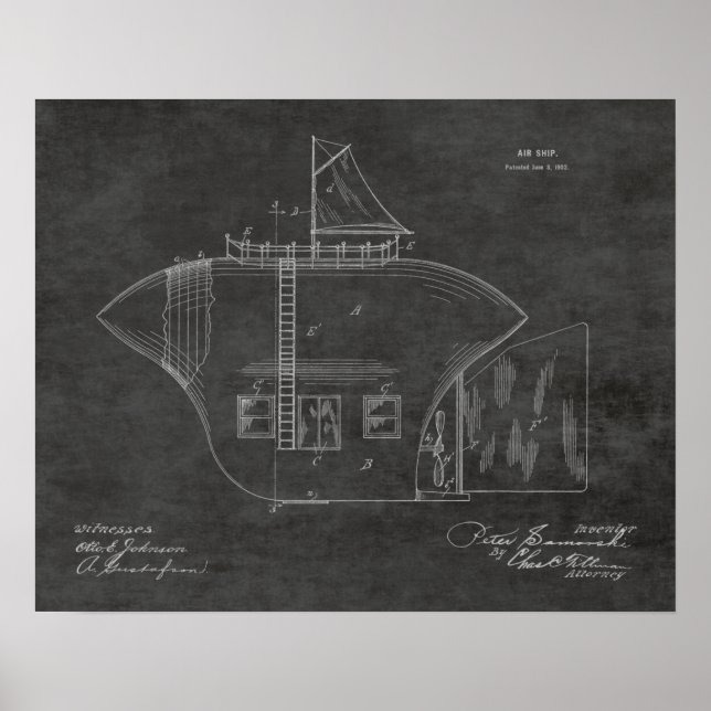 1902 Odd Airship Aircraft Patent Art Teckning Skri Poster (Framsidan)
