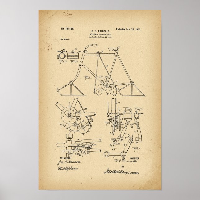1902 Patent Bicycle Winter velocipede Poster (Framsidan)