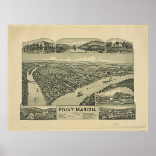 1902 Point Marion, PA Birds Öga View Panoramic Kar Poster
