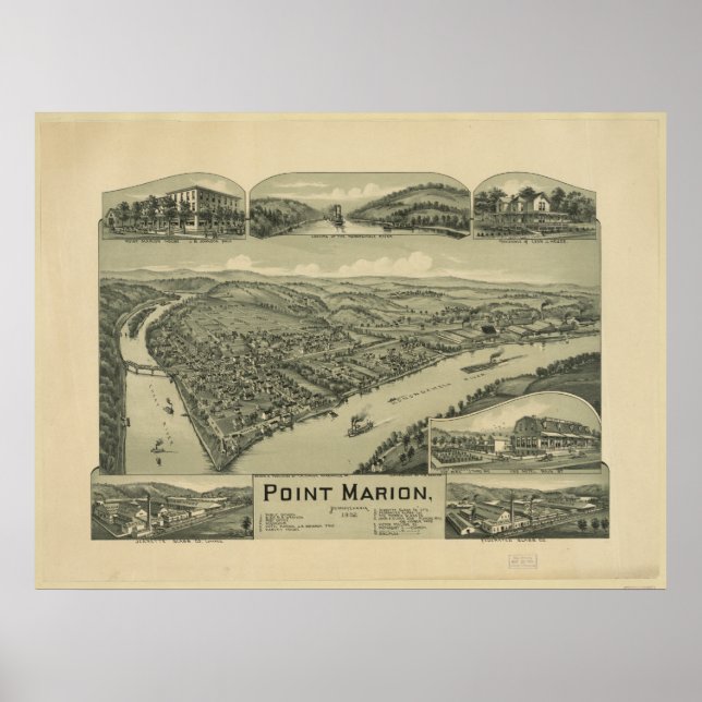 1902 Point Marion, PA Birds Öga View Panoramic Kar Poster (Framsidan)