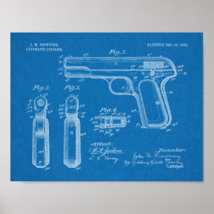 1903 Browning Gun Patent Art Teckning Print Poster