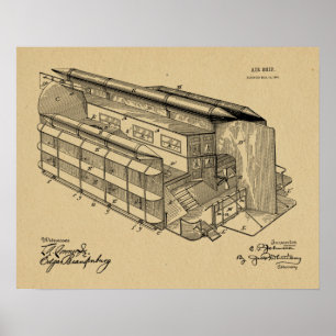 1903 Flygande AirShip Patent Art Teckning Skriv ut Poster