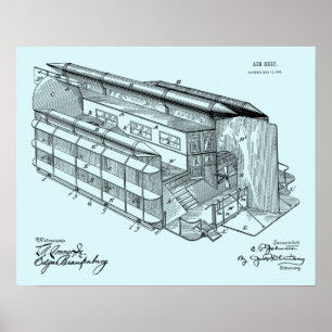 1903 Flygande AirShip Patent Art Teckning Skriv ut Poster