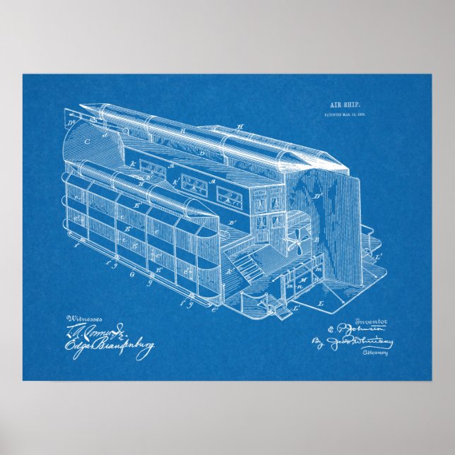 1903 Flygplanspatent Art Teckning Skriv ut Poster (Framsidan)