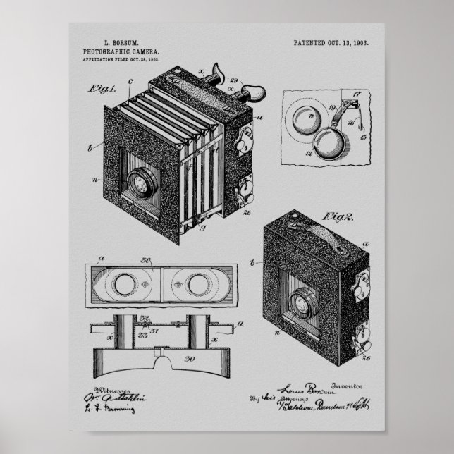 1903 FV-utskrift av kamerapatent Art Teckning Poster (Framsidan)