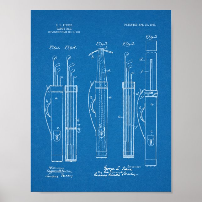 1903 Golf Klubb Caddy Bag Design Patent Art Print Poster (Framsidan)
