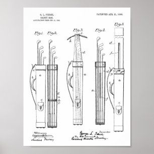 1903 Golf Klubb Caddy Bag Design Patent Art Print Poster