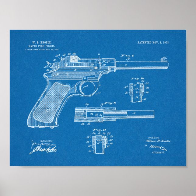 1903 Rapid Fire Gun Patent Art Teckning Skriv ut Poster (Framsidan)