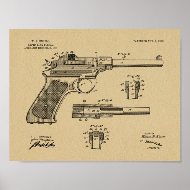 1903 Rapid Fire Gun Patent Art Teckning Skriv ut Poster (Framsidan)