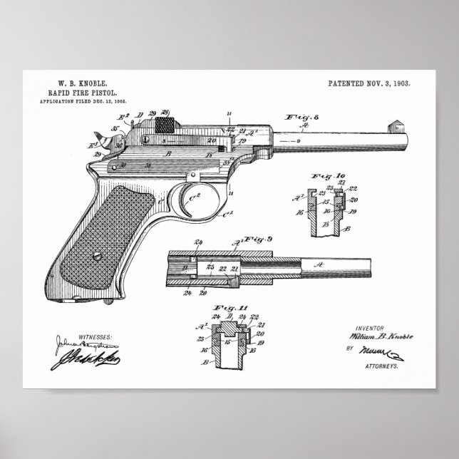 1903 Rapid Fire Gun Patent Art Teckning Skriv ut Poster (Framsidan)