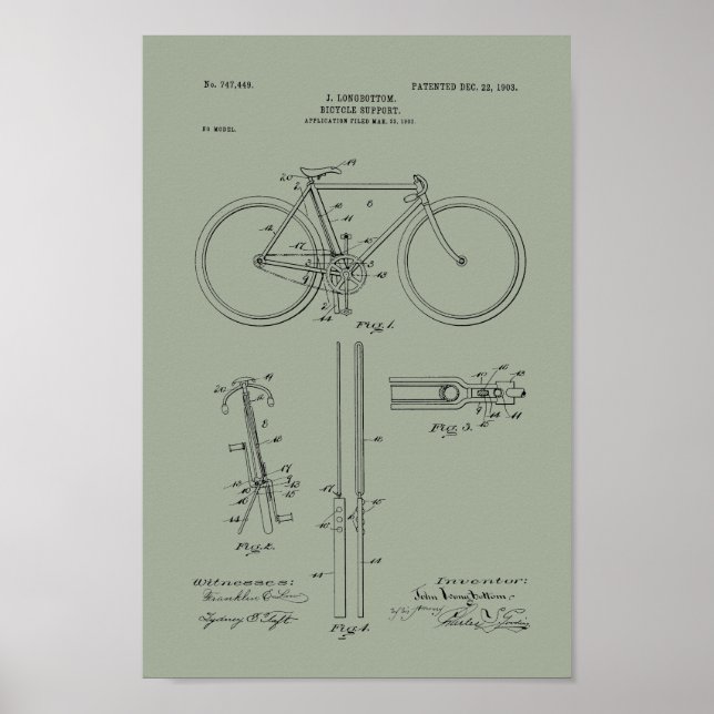 1903 Vintage Bicycle Patent Print Art Poster (Framsidan)