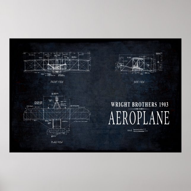 1903 WRIGHT BROTHERS AIRPLANE BLUEPRINT POSTER (Framsidan)