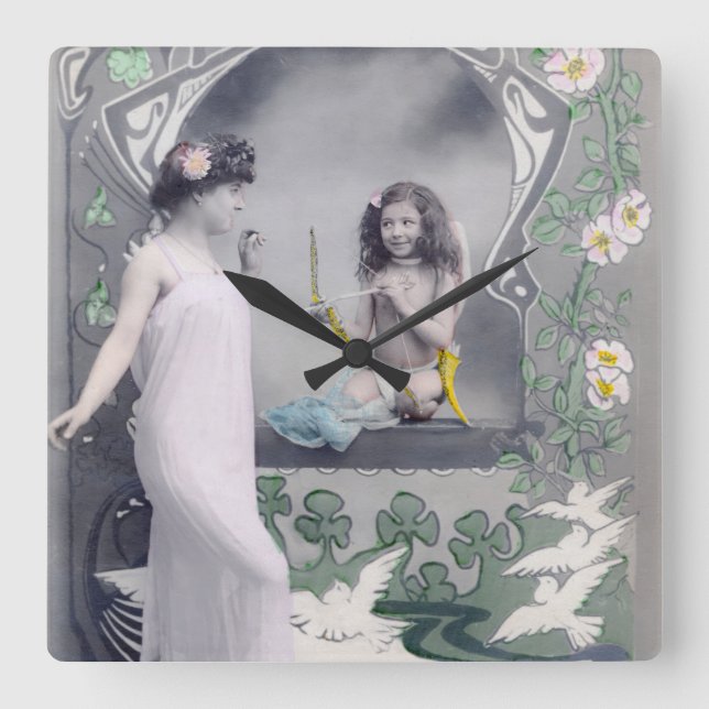 1904 Art nouveau Valentine Fyrkantig Klocka (Framsida)