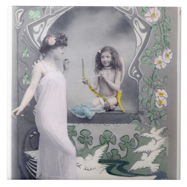 1904 Art nouveau Valentine Kakelplatta (Framsidan)