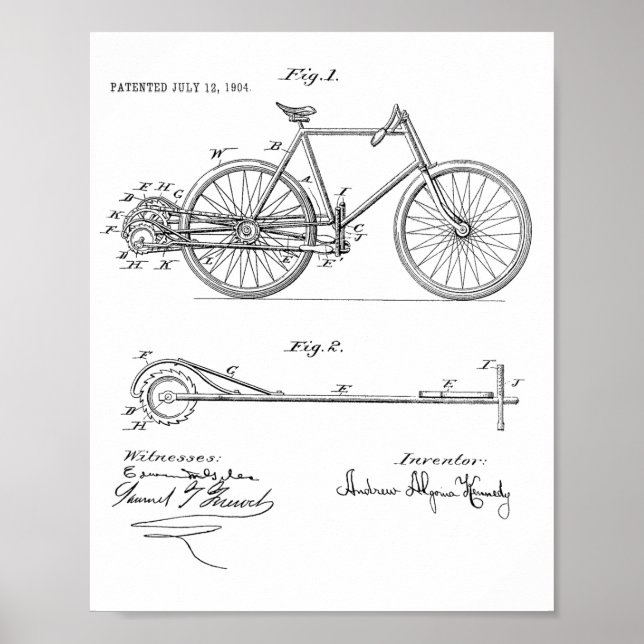 1904 Lever Propelling Bicycle Patent Art Print Poster (Framsidan)