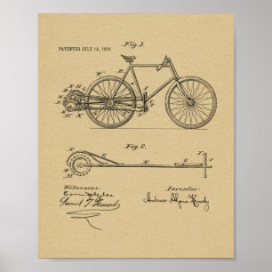 1904 Lever Propelling Bicycle Patent Art Print Poster