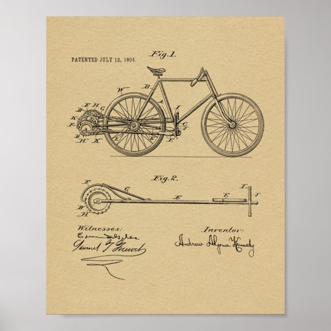 1904 Lever Propelling Bicycle Patent Art Print Poster (Framsidan)