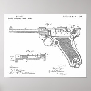 1904 Luger Gun Patent Art Teckning Skriv ut Poster