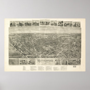 1904 Rutherford, NJ Birds Öga View Panoramic Karta Poster