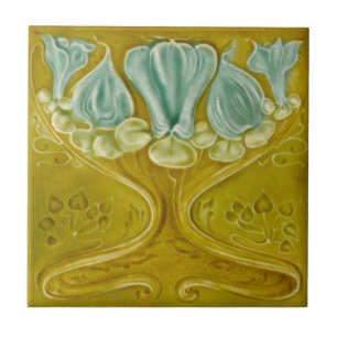 1905 Art nouveau Aqua Repro Faux Relief Kakelplatta