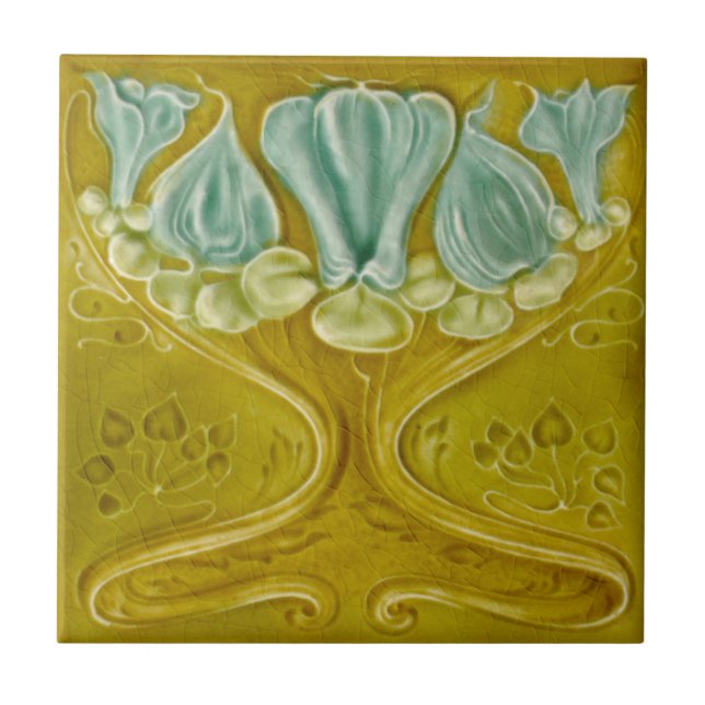 1905 Art nouveau Aqua Repro Faux Relief Kakelplatta (Framsidan)