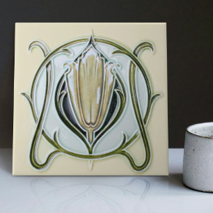 1905 Art nouveau Gibbons UK-Blommigt Kakelplatta