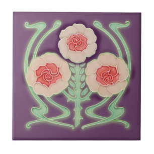 1905 Art nouveau-Rosor Antique Repro Jugenditta Kakelplatta