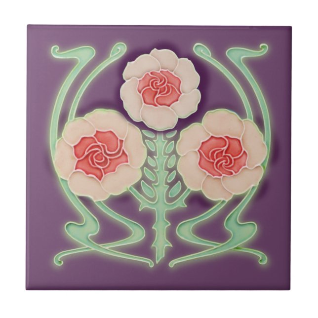 1905 Art nouveau-Rosor Antique Repro Jugenditta Kakelplatta (Framsidan)