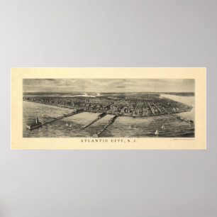 1905 Atlantic City NJ Birds Öga View Panoramic Kar Poster