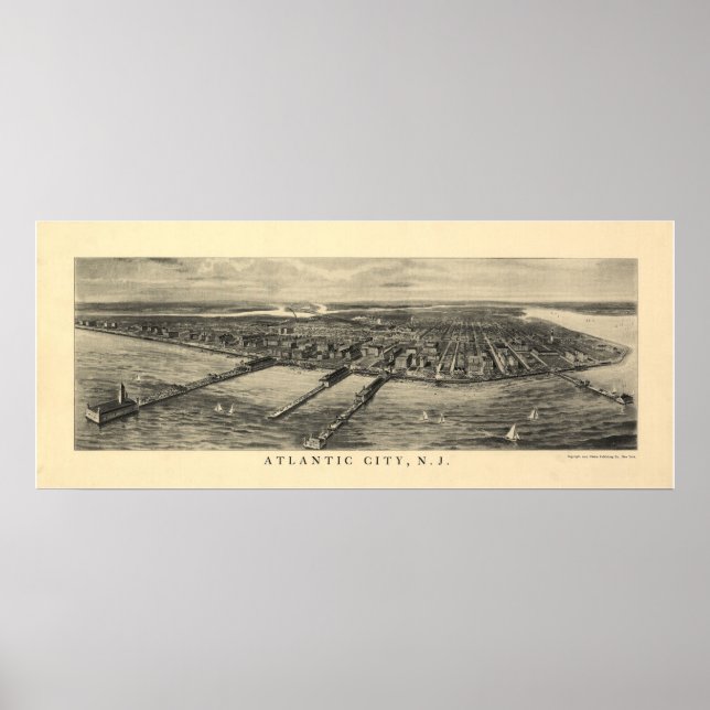 1905 Atlantic City NJ Birds Öga View Panoramic Kar Poster (Framsidan)