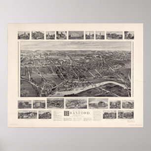 1905 Branford, CT Birds Öga View Panoramic Karta Poster