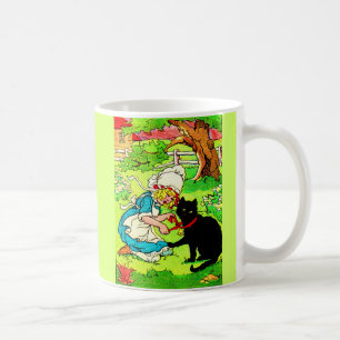 1905 lilla flicka ger sig på sin svarta katt kaffemugg