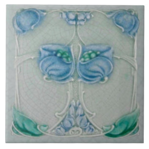 1905 Marsden Art nouveau Blue Blommigt Repro Tile Kakelplatta