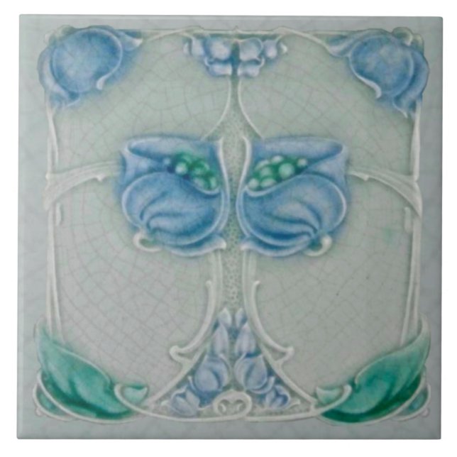 1905 Marsden Art nouveau Blue Blommigt Repro Tile Kakelplatta (Framsidan)