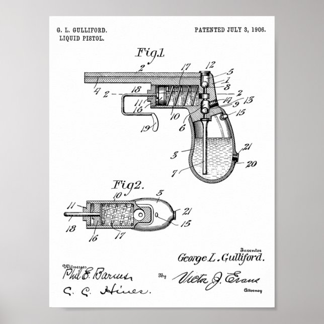 1906 Vatten Gun Patent Art Teckning Print Poster (Framsidan)