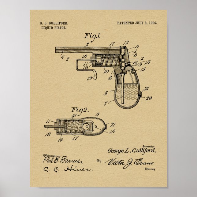 1906 Vatten Gun Patent Art Teckning Print Poster (Framsidan)