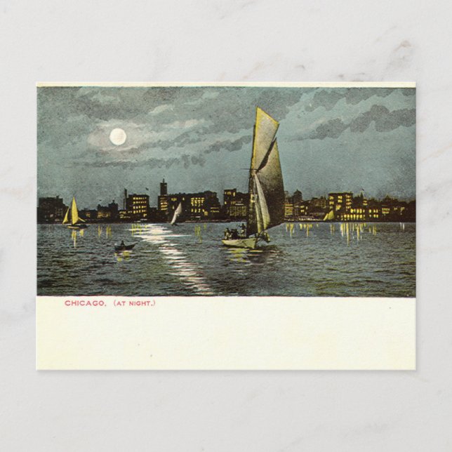 1906 Vintage Chicago i natt Vykort (Framsida)